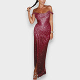 Natja - Bleščeča Maxi Obleka z Odkritimi Rameni