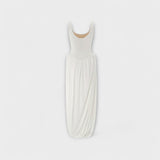 Maxi obleka z drapirano krilo in stranskim razporkom