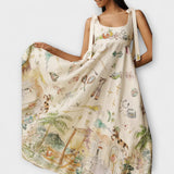 Juliette - Barvane midi obleke iz lanene tkanine z baletnim pasom