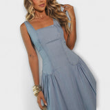 Lux - Obleka brez naramnic v denim modri