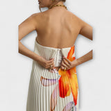 Michelle - Maxi obleka Sweetheart v oranžni cvetlični