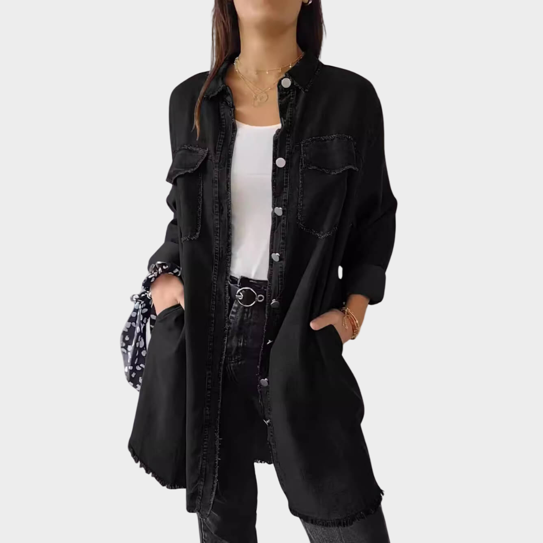 Jeans srajca z dolgimi rokavi in klasičnim ovratnikom