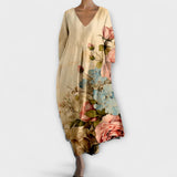 Fiona - Dolga, Barvita Obleka z V-izrezom