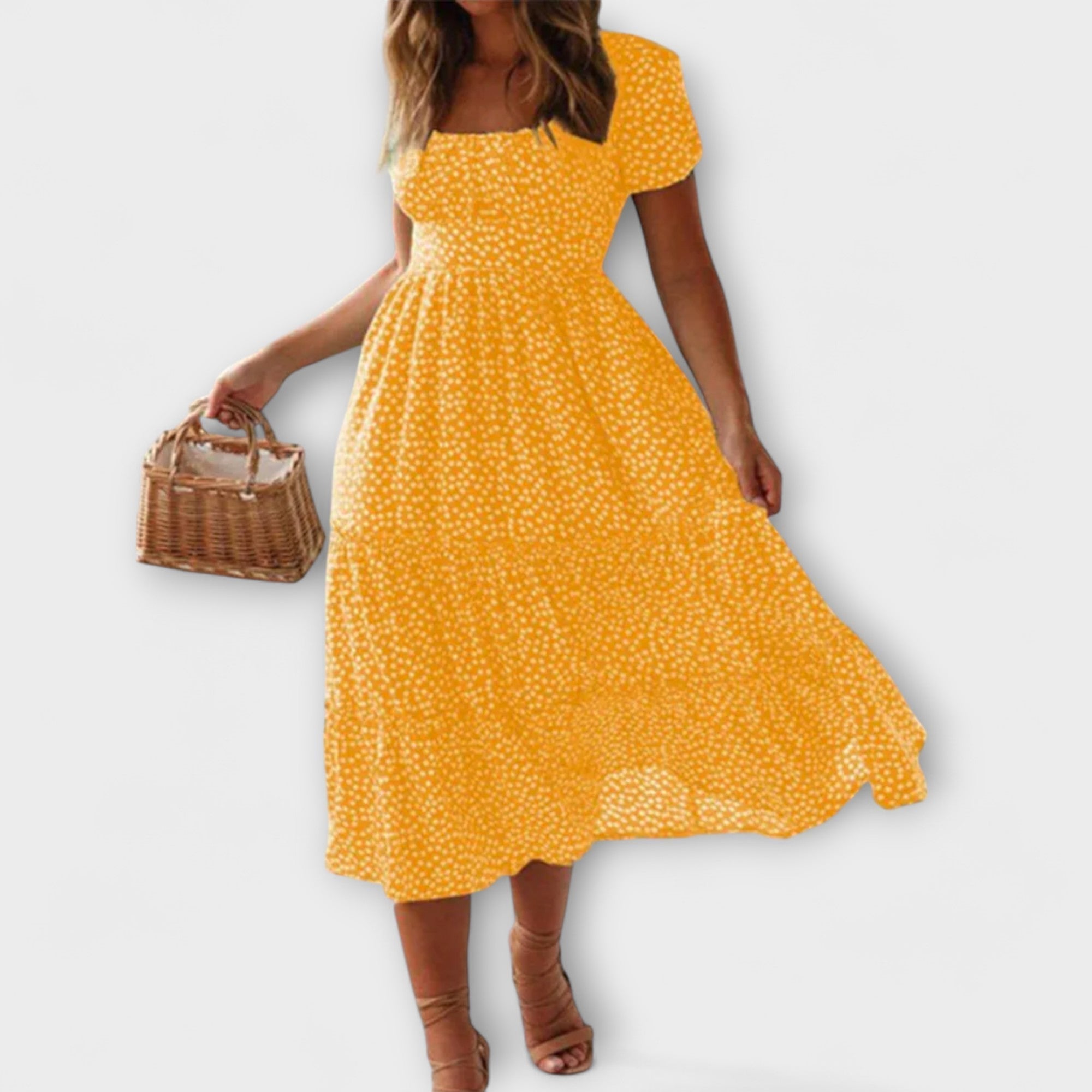 Vintage cvetlični vzorček maxi oblek s puff rokavi