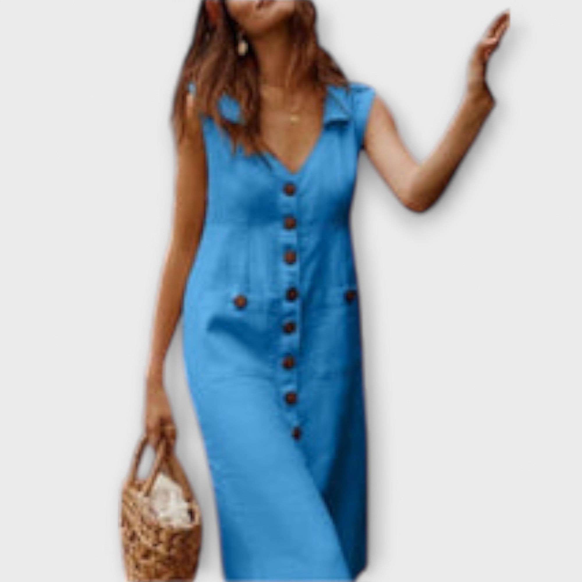 Nora – A-linijska obleka iz bombaža in lana z V-izrezom