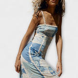 Terazza Ric Rac - Maxi obleka iz lanu z razširjenim krojem