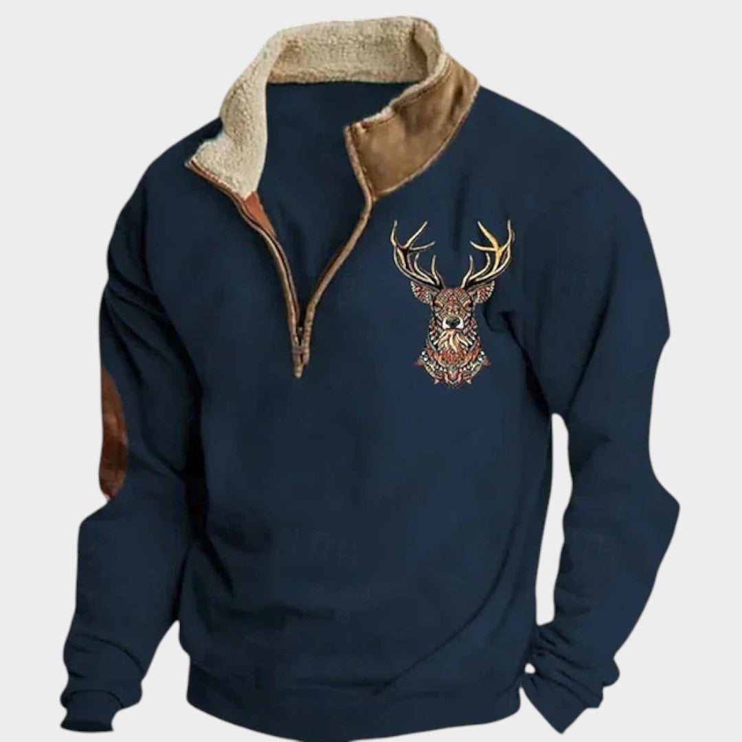 Christos™ | Zimski pulover z flisom in jelenjim motivom