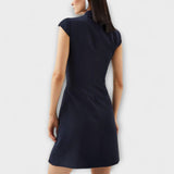 Elowen - Mini obleka z vojaško navdihnjenim patchworkom in visokim ovratnikom